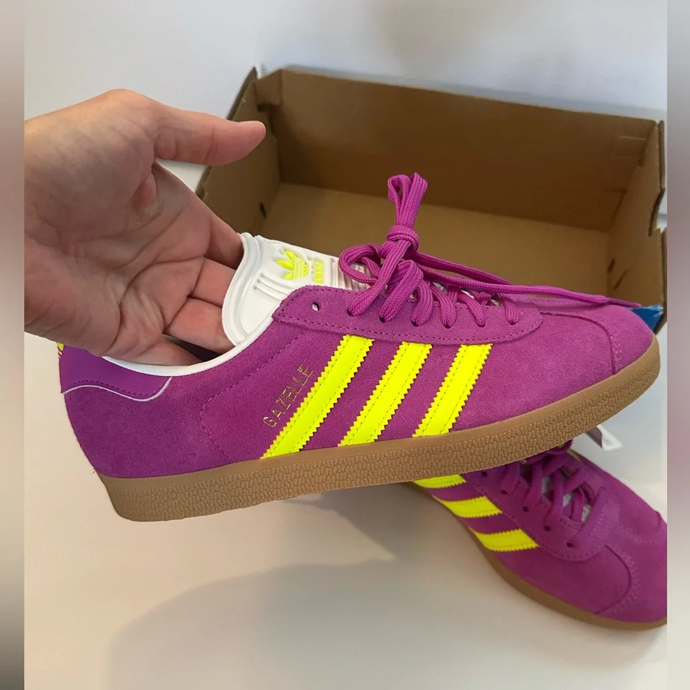 NWT adidas Originals Gazelle sneakers in pink and yellow with gum sole Women’s